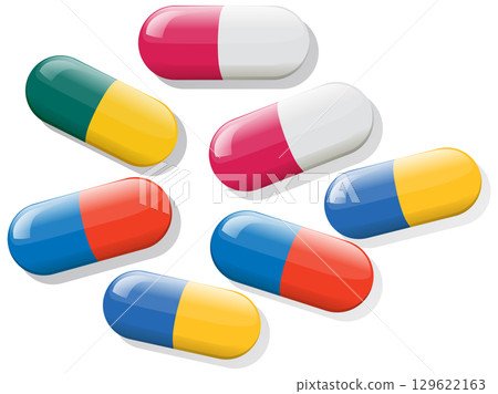 Colorful Vitamin Capsules Arranged on White Background 129622163