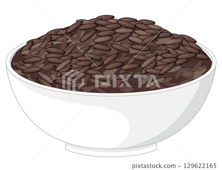 White Bowl Filled With Black Rice Illustration 129622165