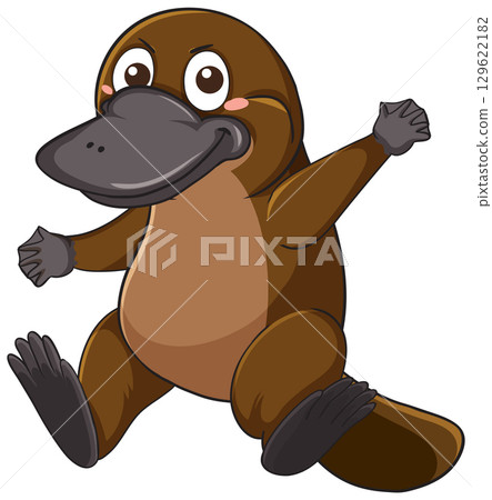 Cheerful Cartoon Platypus Jumping with Outstretched Arms 129622182
