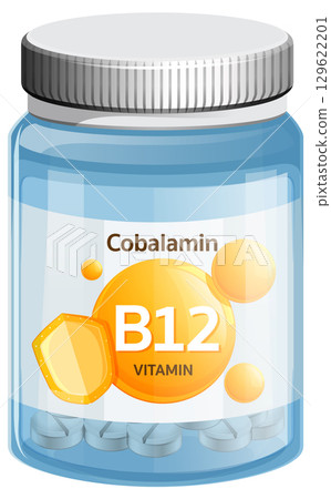 Vitamin B12 Supplement Bottle Vector Illustration Vitamin B12 Supplement Bottle Vector Illustration 129622201