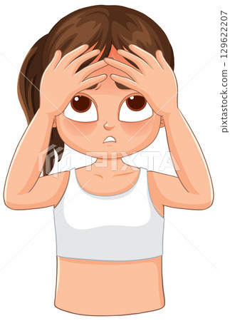 Worried Girl Touching Forehead in Sportswear Illustration 129622207