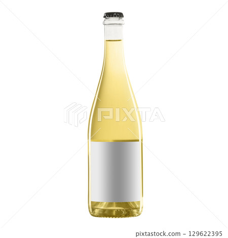 white yellow wine bottle with blank label isolated on white background. white yellow wine bottle with blank label isolated on white background. 129622395