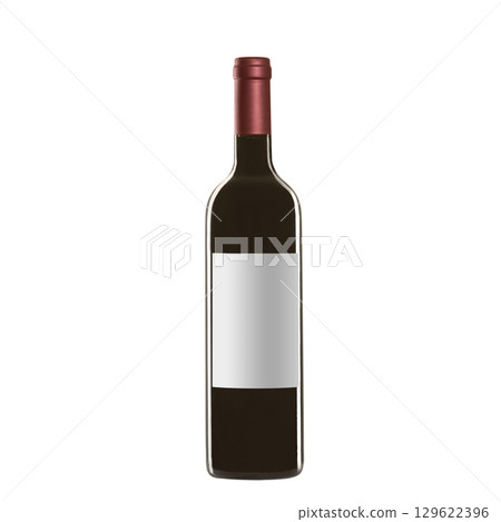 red wine bottle with blank label isolated on white background. 129622396
