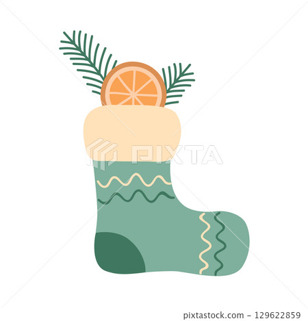 christmas sock with gifts isolated vector illustration 129622859
