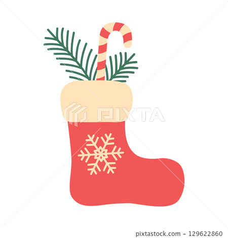 christmas sock with gifts isolated vector illustration 129622860