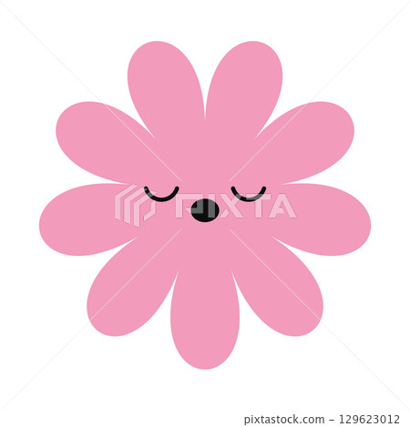 Sleepy flower character with closed eyes and a calm expression. A playful, minimalist bloom in bright, colorful style. 129623012