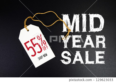 Mid Year Sale 55% off with price tag label Promotion shopping concept 129623033