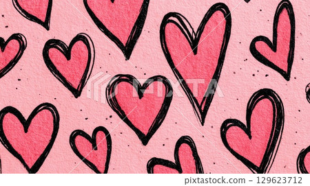 pink handdrawn dynamic hearts illustration 129623712