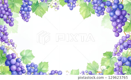 框架與水彩葡萄和樹葉接壤 129623765