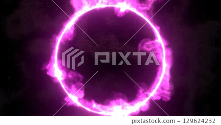 Illustration of 3D rendering. Futuristic Sci-Fi Abstract red and blue neon light figures on the background of walls and reflective concrete with empty space for text. Smoke and smog in neon light Illustration of 3D rendering. Futuristic Sci-Fi Abstract red and blue neon light figures on the background of walls and reflective concrete with empty space for text. Smoke and smog in neon light 129624232