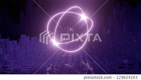 3d rendering. geometric shape of a spherical shape on the background of hexagonal pillars. Graphic illustration for your business. 3d rendering. geometric shape of a spherical shape on the background of hexagonal pillars. Graphic illustration for your business. 129624263