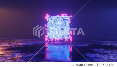 3d rendering. Futuristic object sci-fi surface with particle neon elements of bright green color. Futuristic background. illustration 3d rendering. Futuristic object sci-fi surface with particle neon elements of bright green color. Futuristic background. illustration 129624380