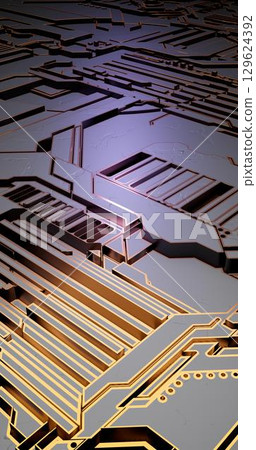 Futuristic surface of low-poly elements and parts. illustration in the style of isometry. background 129624392