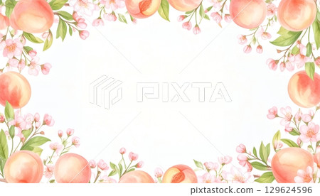 Frame decorated with watercolor peach and pink flowers Frame decorated with watercolor peach and pink flowers 129624596