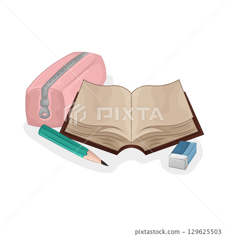 Illustration of Open book with stationery 129625503