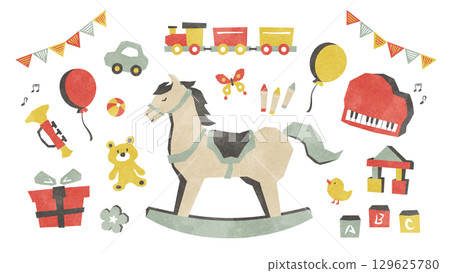 搖馬和玩具插圖集 搖馬和玩具插圖集 129625780