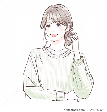 Watercolor and hand-drawn illustration material of women and girls 129626323