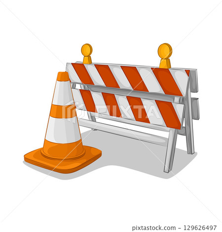 Illustration of Barrier and Traffic Cone 129626497