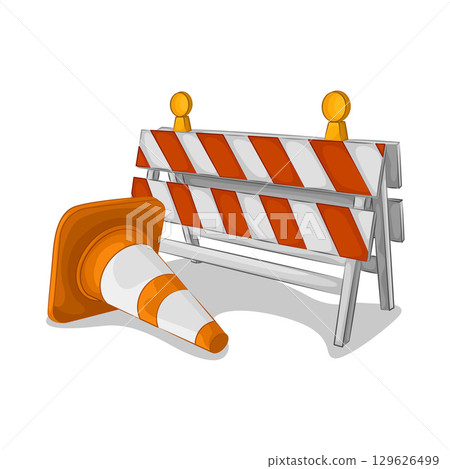 Illustration of Barrier and Traffic Cone 129626499