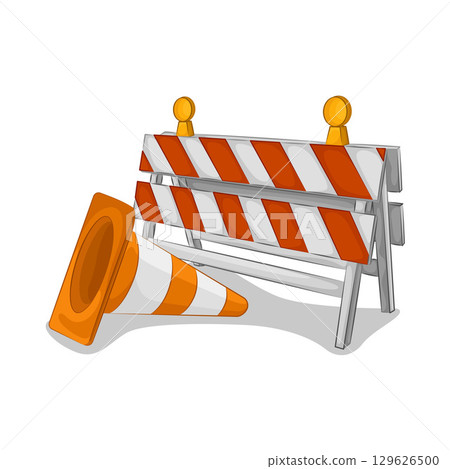 Illustration of Barrier and Traffic Cone 129626500