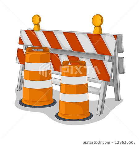 Illustration of Barrier and Traffic Cone 129626503