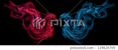 A mystical phoenix formed by red and blue flames 129626709