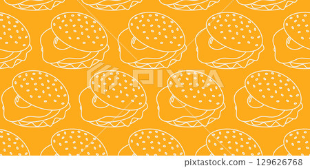 Fried Egg and Sesame Bun Sandwich with vegetables Seamless Pattern light on Yellow Food Day Backdrop Fried Egg and Sesame Bun Sandwich with vegetables Seamless Pattern light on Yellow Food Day Backdrop 129626768