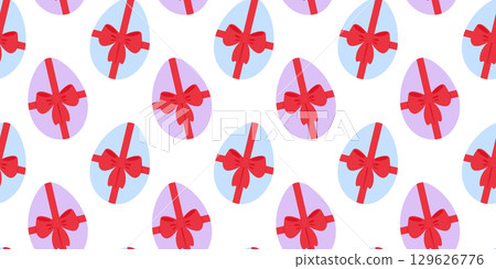 Easter Eggs with tied ribbon bow decoration Seamless Pattern Banner Format Easter Festive Backdrop Easter Eggs with tied ribbon bow decoration Seamless Pattern Banner Format Easter Festive Backdrop 129626776