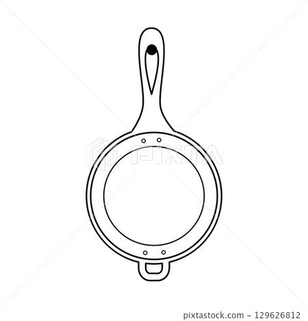 Hand drawn Frying Pan hanging on nail on the wall Sticker Icon Pictogram Minimalistic Design element 129626812