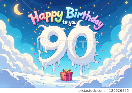 Colorful birthday card with 90th celebration. 129626835