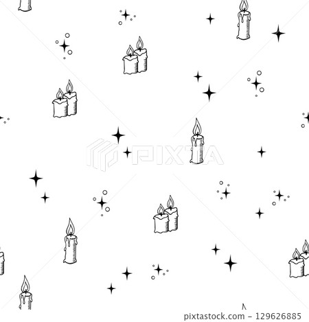 Candles seamless pattern. Mystic magical hand drawn elements. Minimalistic design Scandinavian background. Sketch style. Vector illustration 129626885