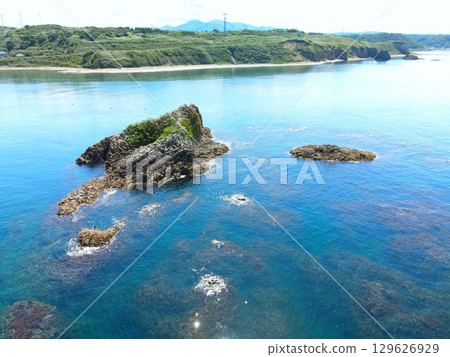 Aerial view of Fushikido Coast in Esashi, Hokkaido in summer 129626929