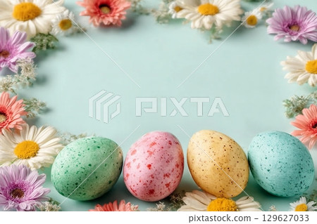 Easter eggs isolated on a white background. Handmade colorful Easter eggs. Easter celebration concept. 129627033