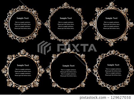 Vintage calligraphy style frame material 158 <decorative border, decorative frame, circle, flower, rose, black background> Vintage calligraphy style frame material 158 <decorative border, decorative frame, circle, flower, rose, black background> 129627038
