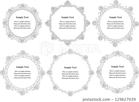 Vintage calligraphy style frame material 159 <Decorative borders, decorative frames, circles, flowers, roses, monochrome line drawings> 129627039