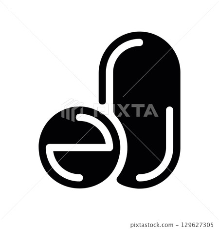 Simple black vector icon with a theme pills, medication Simple black vector icon with a theme pills, medication 129627305