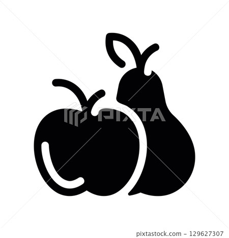 Simple black vector icon with a theme apple and pear Simple black vector icon with a theme apple and pear 129627307
