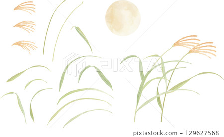 滿月的水彩插圖 129627568