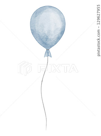 Blue watercolor Balloon in pastel tones for Baby shower greeting cards or Birthday party invitations. Art of floating holiday helium sphere for celebration. Clipart for kids design. 129627955