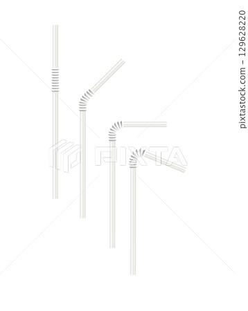 Realistic color drinking straw. Plastic paper bendy pipes for beverages. Flexible bar liquid sucking accessories. Tubes for juice or soda. Vector 129628220