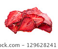 Dried strawberry slices isolated on white background. Dehydrated strawberries chips. Clipping path. 129628241