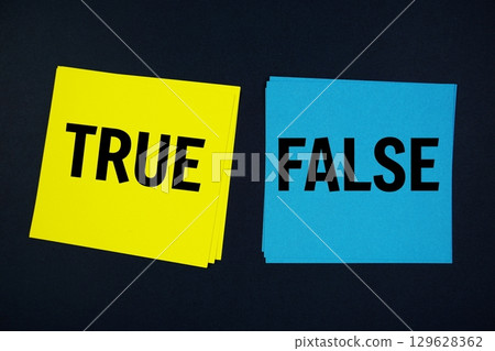 True or False text with sticky note on black background True or False text with sticky note on black background 129628362