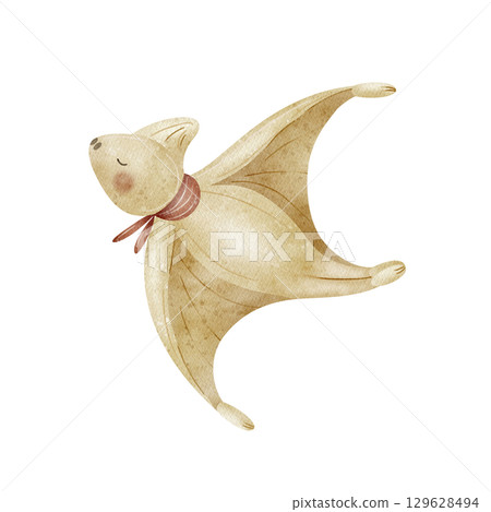 Dinosaur flying pterosaur traveler, explorer archaeologist. Watercolor illustrations of dino in children's style. Hand drawn isolated on background for design invitations museum excavations exhibition Dinosaur flying pterosaur traveler, explorer archaeologist. Watercolor illustrations of dino in children's style. Hand drawn isolated on background for design invitations museum excavations exhibition 129628494