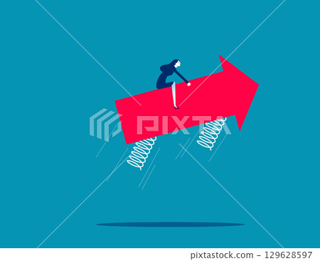 Investment growth. Businessman riding a graph Investment growth. Businessman riding a graph 129628597