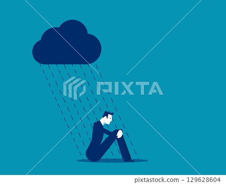 Depressed. Sad businessman in the rain 129628604
