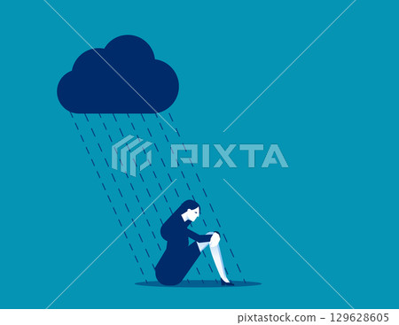 Depressed. Sad businesswoman in the rain Depressed. Sad businesswoman in the rain 129628605