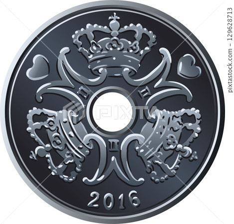 Vector Danish krone coin reverse side Denmark 2016 129628713