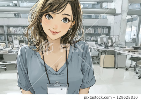 日本女工作人員引導遊客參觀圖書館 129628810