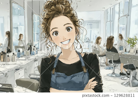 Miyu Series: Smiling Japanese woman at the beauty salon 129628811