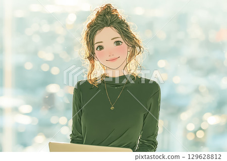 Miyu Series: Asian woman working on a PC in a glass-walled conference room 129628812